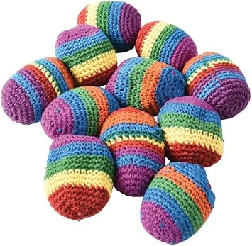 Lot of 12 Multicolor Footbags, Foot Sacks, Hackeys, Hackys, Kick Bags. Designs May Vary.