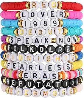 11 Pcs Swiftie Friendship Bracelets Set,Taylor Inspired Beaded Jewelry for Concerts & Eras Tour,Reusable Bohemian Style Letter Bracelets for Women Men Bulk Pack Gifts,Party Bag Fillers,Music Souvenirs