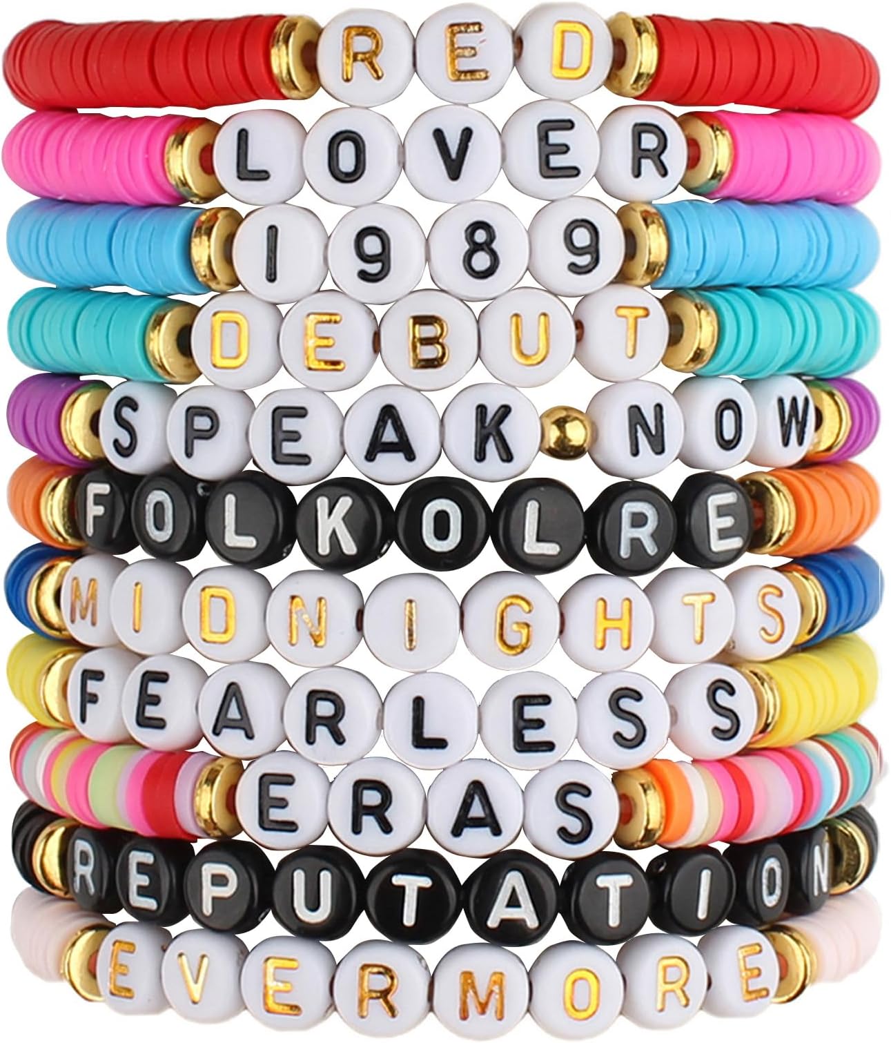 11 Pcs Swiftie Friendship Bracelets Set,Taylor Inspired Beaded Jewelry for Concerts & Eras Tour,Reusable Bohemian Style Letter Bracelets for Women Men Bulk Pack Gifts,Party Bag Fillers,Music Souvenirs