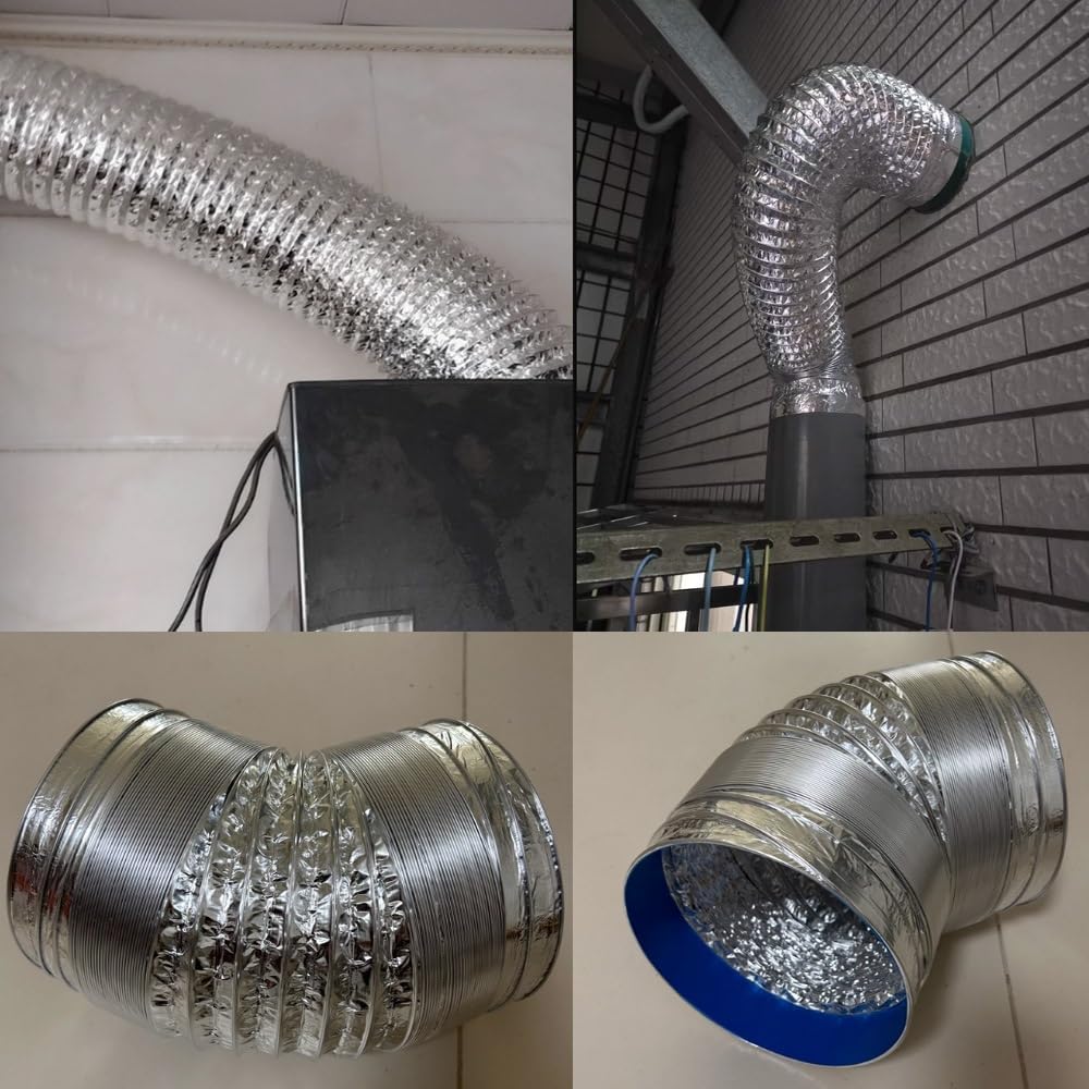 Aluminum Foil Dryer Vent Hose 16/14/12/10/8/6in High-Temperature HVAC Exhaust Vent Hose 4 Layer Flexible Ventilation Duct For Blower Exhaust Fan(2m(6ft),170mm(6.7"))