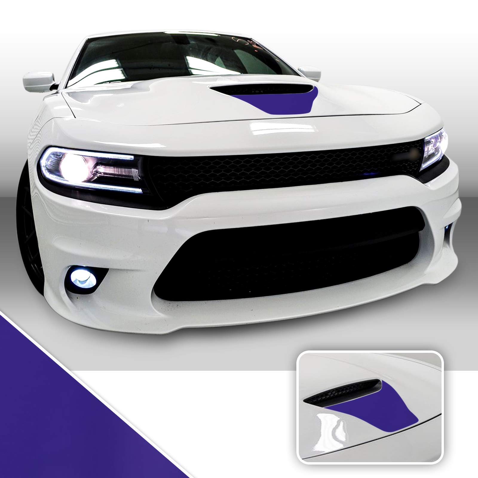Front Hood Scoop Vinyl Wrap Decal Sticker Cover Protector Kit Compatible with and fits Charger Scat Pack 2015 2016 2017 2018 2019 2020 - Matte Purple