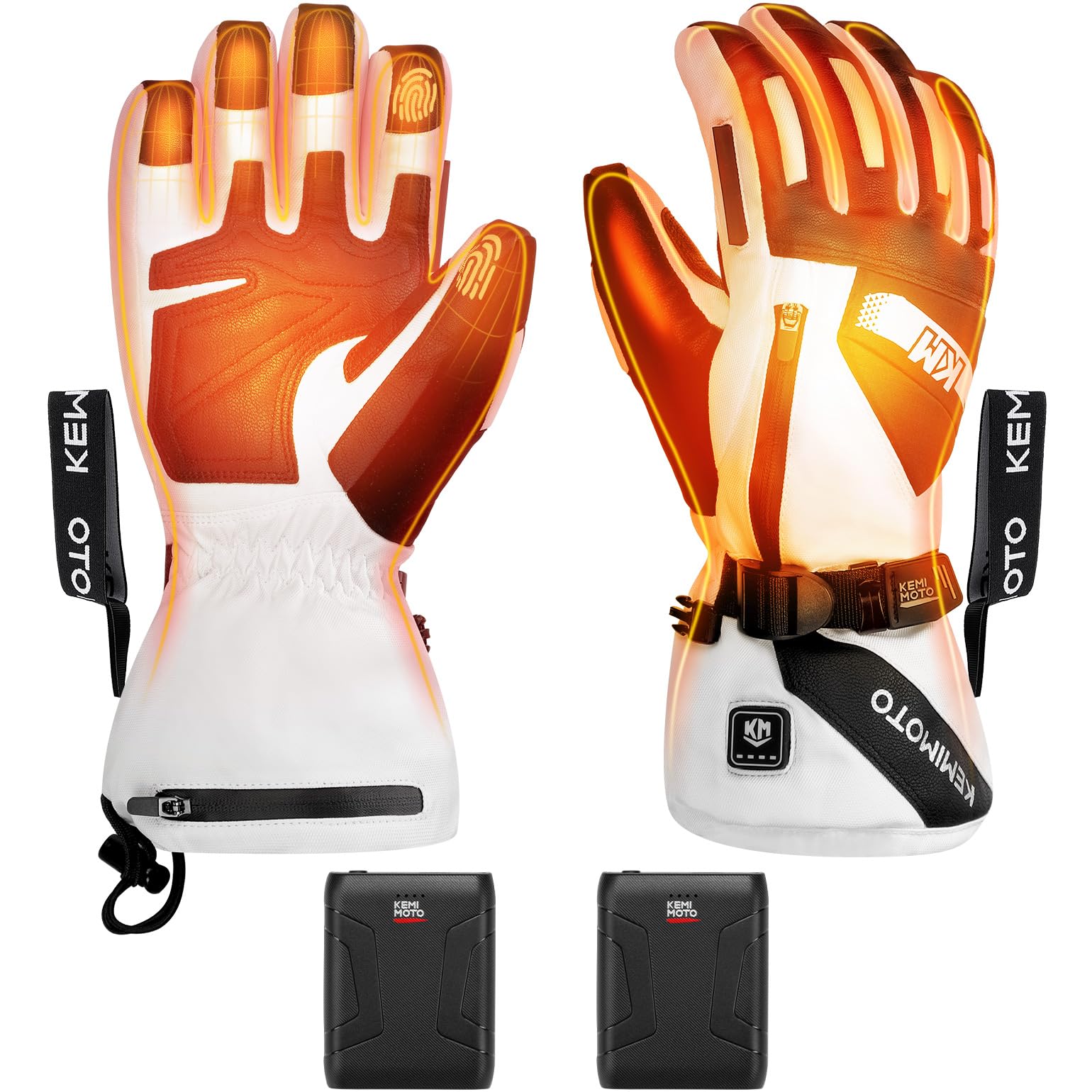 KEMIMOTO Guantes Moto Calefactables, Retención de Calor Desde -20℃ a -5℃, con Protección de Almohadilla EVA, 3 Niveles de Calefacción y 2500mAH, Esquí, Patinaje Actividades de Invierno