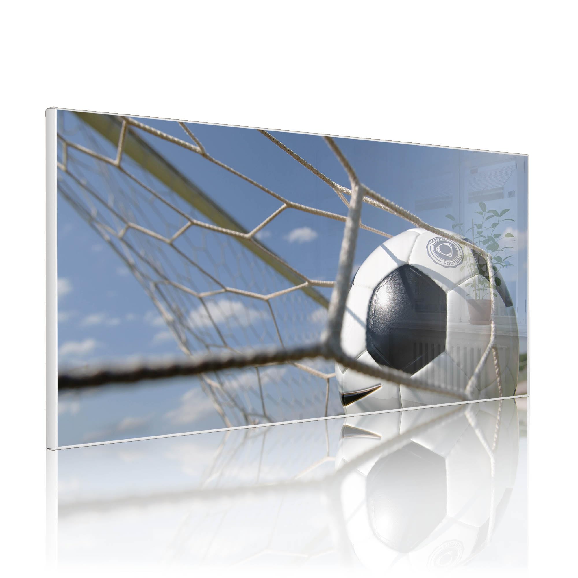 banjado Magnettafel Metall 78 x 37cm - beschreibbare Magnettafel - Metall Pinnwand als Memoboard - Magnetwand Küche, Büro, Kinderzimmer Weiß inkl. 4 Magnete & Montageset - Motiv Fußball