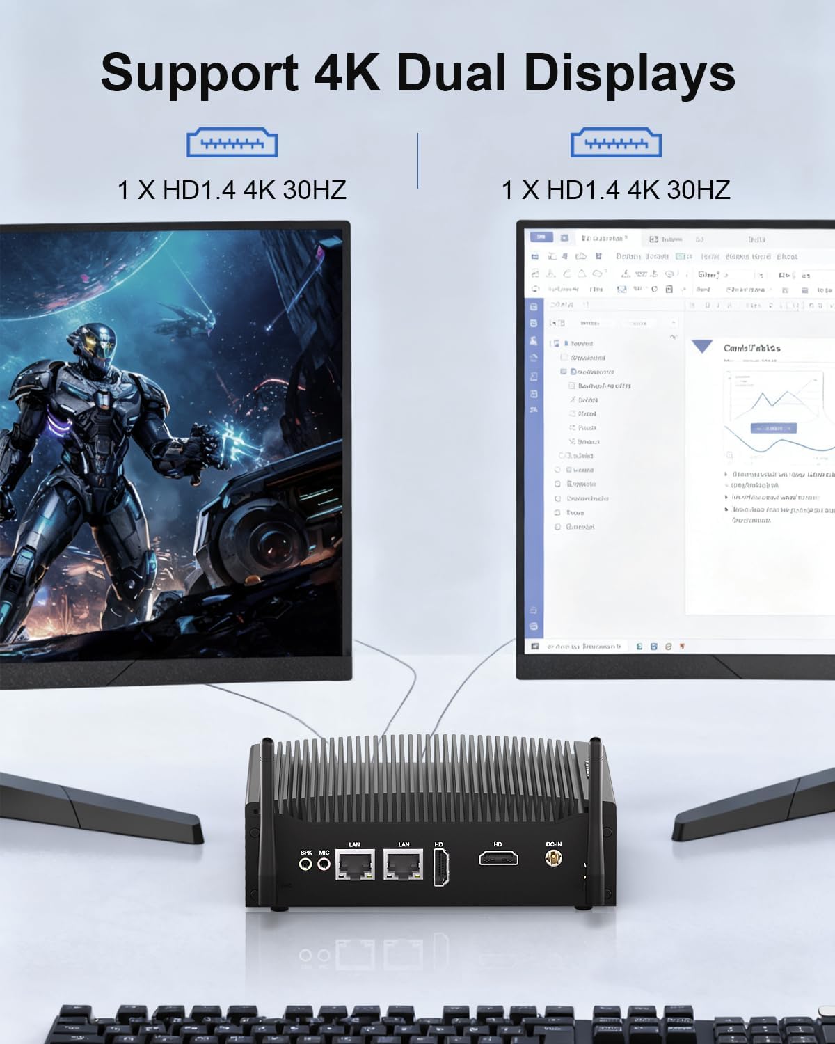 VENOEN Fanless Mini PC i5 Industrial Computer Core i5-8350U, 2* RS232 COM, Dual HD, 2* RJ45 LAN/WiFi/BT4.2/4G SIM Slot, 16GB DDR4 512GB SSD, Mini Computer W 11pro, Office/Business PC, Auto Power On