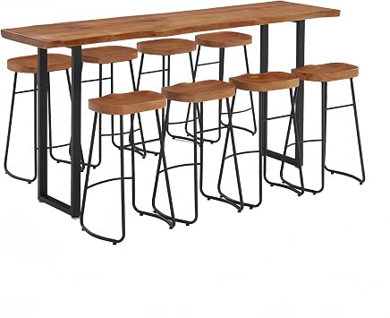 Solid Wood Bar Height Table, Live Edge Dining Breakfast Table Narrow Bistro Bar Table Rustic Tall Counter-Table Only 55.1" L x 17.7" W x 41.3" H