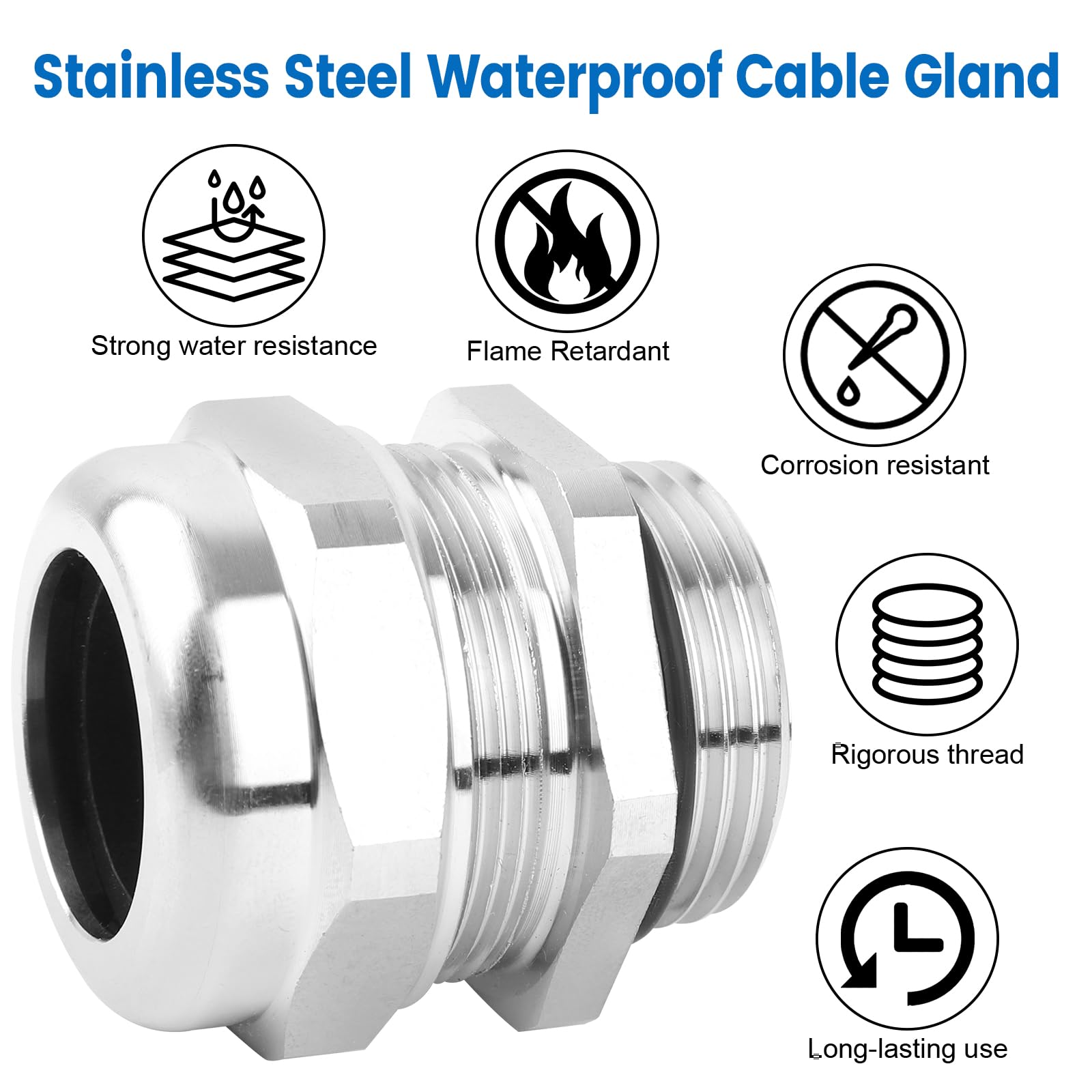 Pressacavo impermeabile in acciaio inox NPT da 2,5 cm, pressacavo regolabile impermeabile IP68, connettori per cavi con guarnizioni e dado di bloccaggio per cavi di diametro 18-25 mm