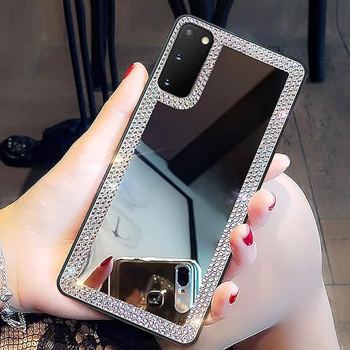 Cavdycidy Funda de espejo para Samsung Galaxy S20 para mujer con diamante, funda de espejo brillante que se puede utilizar para maquillaje al aire
