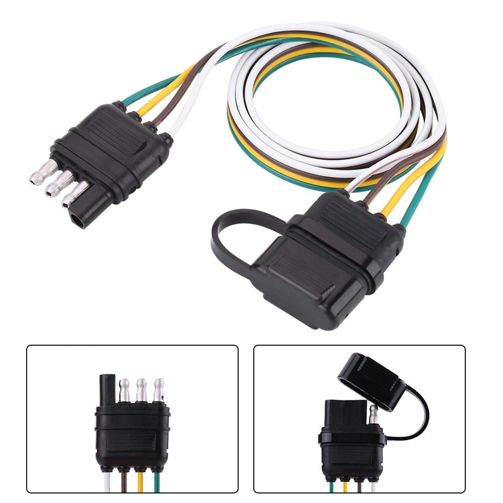 Trailer Connector,Akozon Trailer Connector 6-24V 4 Pin Flat Trailer Plug Socket Wiring Connector Adapter for Caravan Towbar Towing
