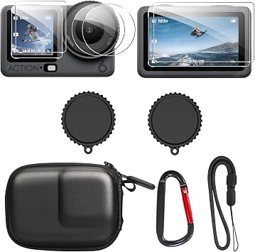 OSMO Action 6 Case, PU Portable Carrying Case, Lens Screen Protectors Comatible with DJI Osmo Action 6, Rubber Lens Cap Cover, Protetive Hard Shell Travel Bag for Action 6 Accessories
