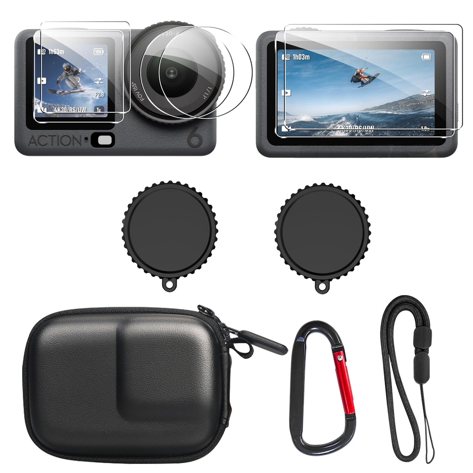 JIMOVA OSMO Action 6 Case, PU Portable Carrying Case, Lens Screen Protectors Comatible with DJI Osmo Action 6, Rubber Lens Cap Cover, Protetive Hard Shell Travel Bag for Action 6 Accessories