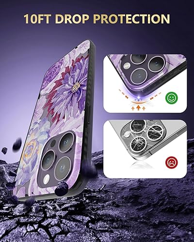 Miniatura 5 de SCORPIFY Funda para iPhone 14 Pro Max con diseño floral de zinnia morado, bonita funda transparente para mujeres y niñas, protección contra caídas