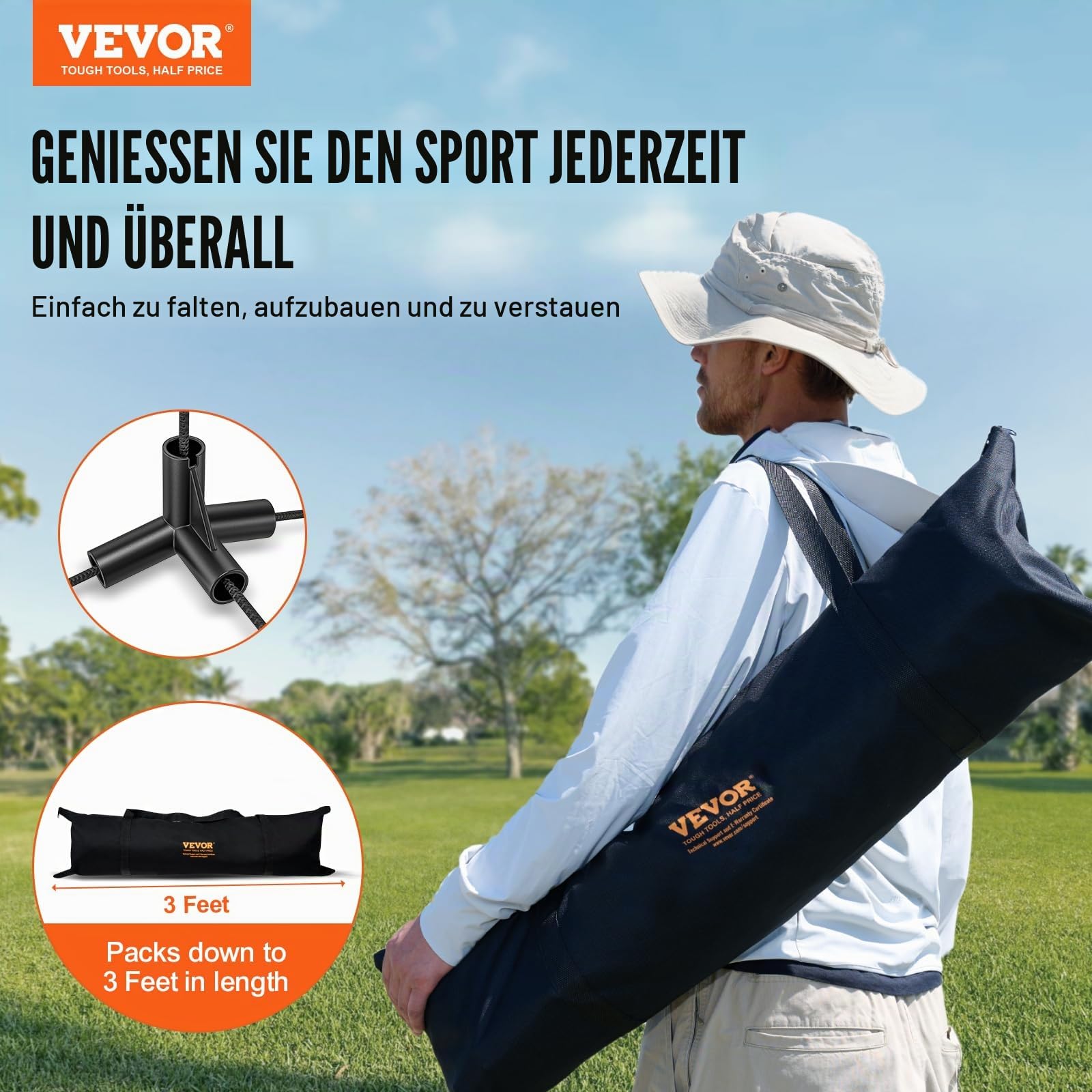 VEVOR Badmintonnetz, Höhenverstellbares Volleyballnetz, 606 x 155 x 103 cm Faltbares Pickleballnetz, Tennisnetz-Set mit Stangen, Ständer, Tasche, Schlägern, Nylon-Federbällen, Badmintonnetz-Set