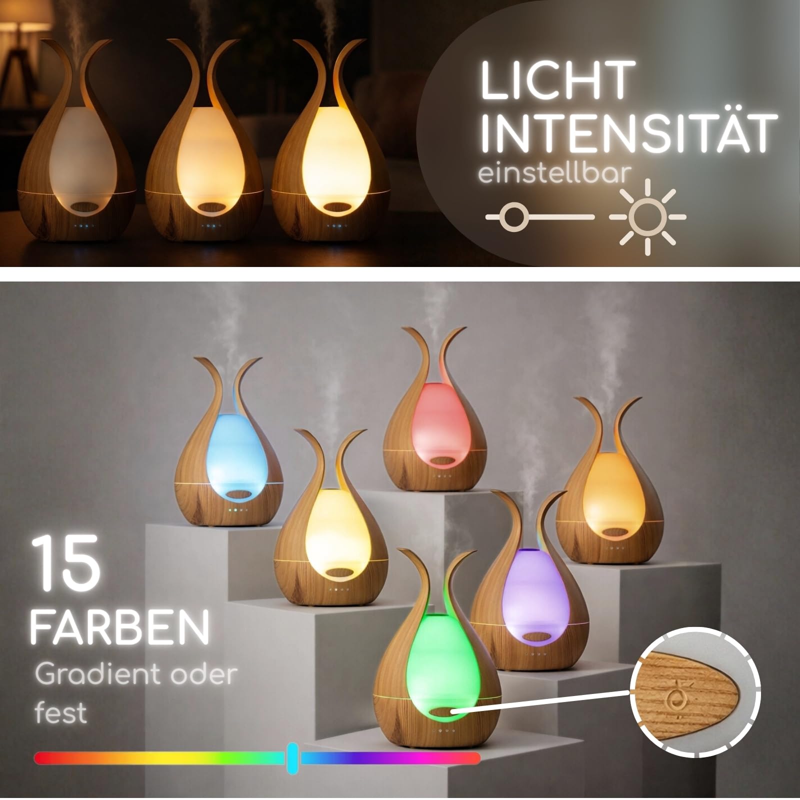 Duftdiffusor für ätherische Öle - 200ml - Premium-Design - Elektrischer Luftbefeuchter - Kontinuierliche oder abwechselnde Diffusion - Wellness und Aromatherapie - Zen'Arôme