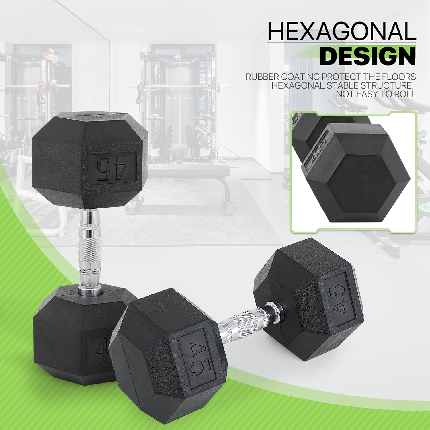 Hex Dumbbells, Rubber Coated Cast Iron Free Hand Weight with Anti-Slip Grip for Home Gym Exercise & Fitness, 5/10/15/20/25/30/35/40/45/50 lb Multiple Sizes (Single and Pair)