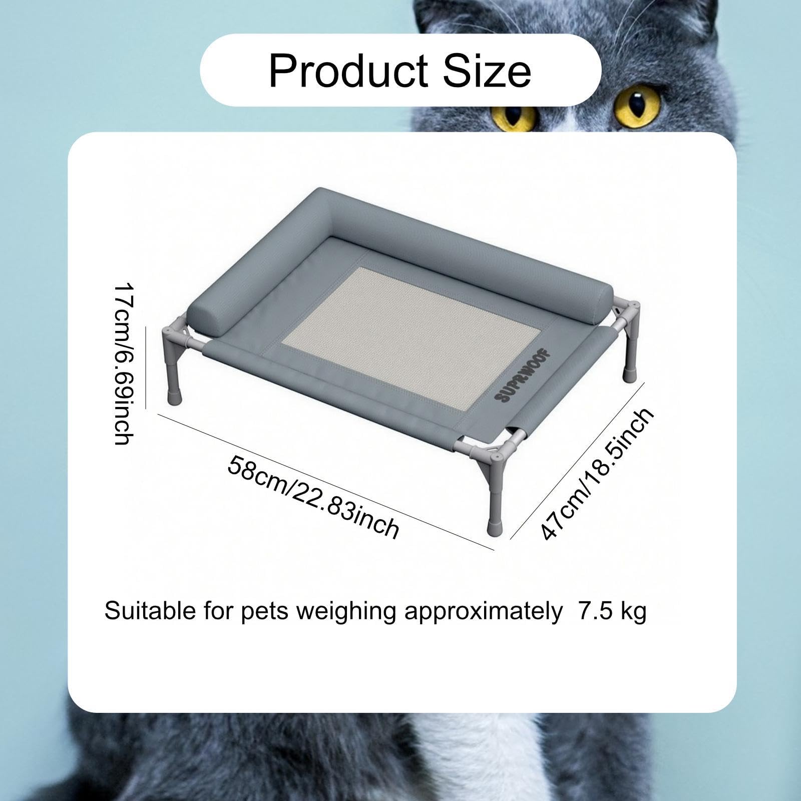 Letto Rialzato per Cani Cuccia Elevata per Animali con Tubo in Acciaio Tessuto Oxford Lavabile Traspirante con Cuscino Inclusa Adatta per Uso Indoor O, S
