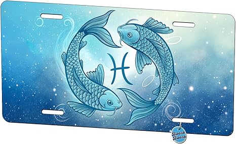 Zodiac Horoscope Symbol Pisces Fish Metal Vanity Novelty Tag License Plate for Trucks Cars SUVs