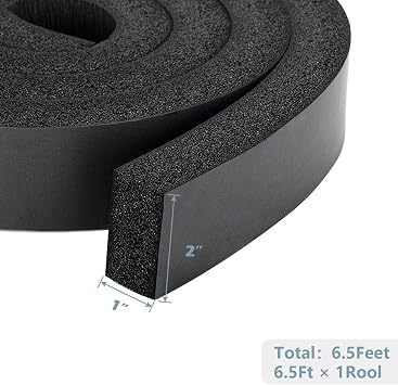 NBR-PVC Foam Window AC Insulation Strip, 2 X 1 Inch High Resilience Weather Seal Roll with Non-Viscous Design (6.5 Feet Long)