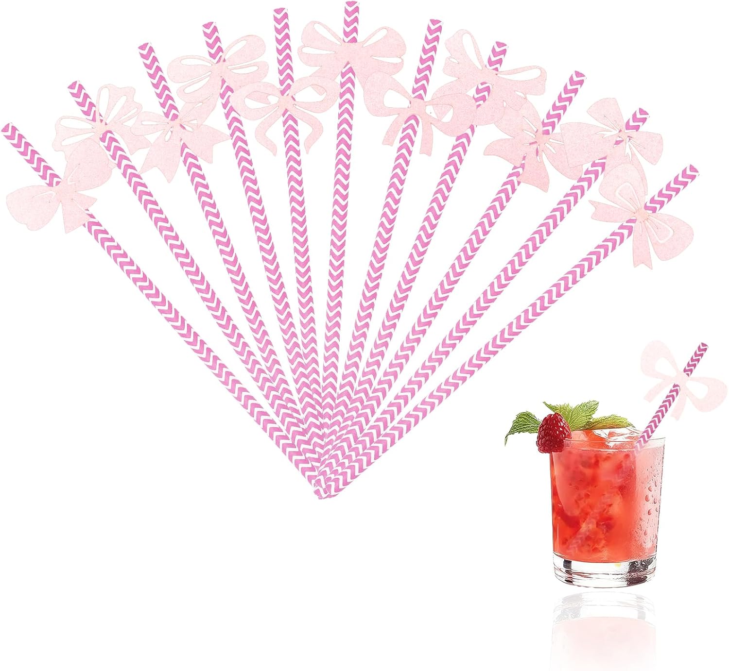 Pitillos de papel desechables rosados con lazo, 24 unidades