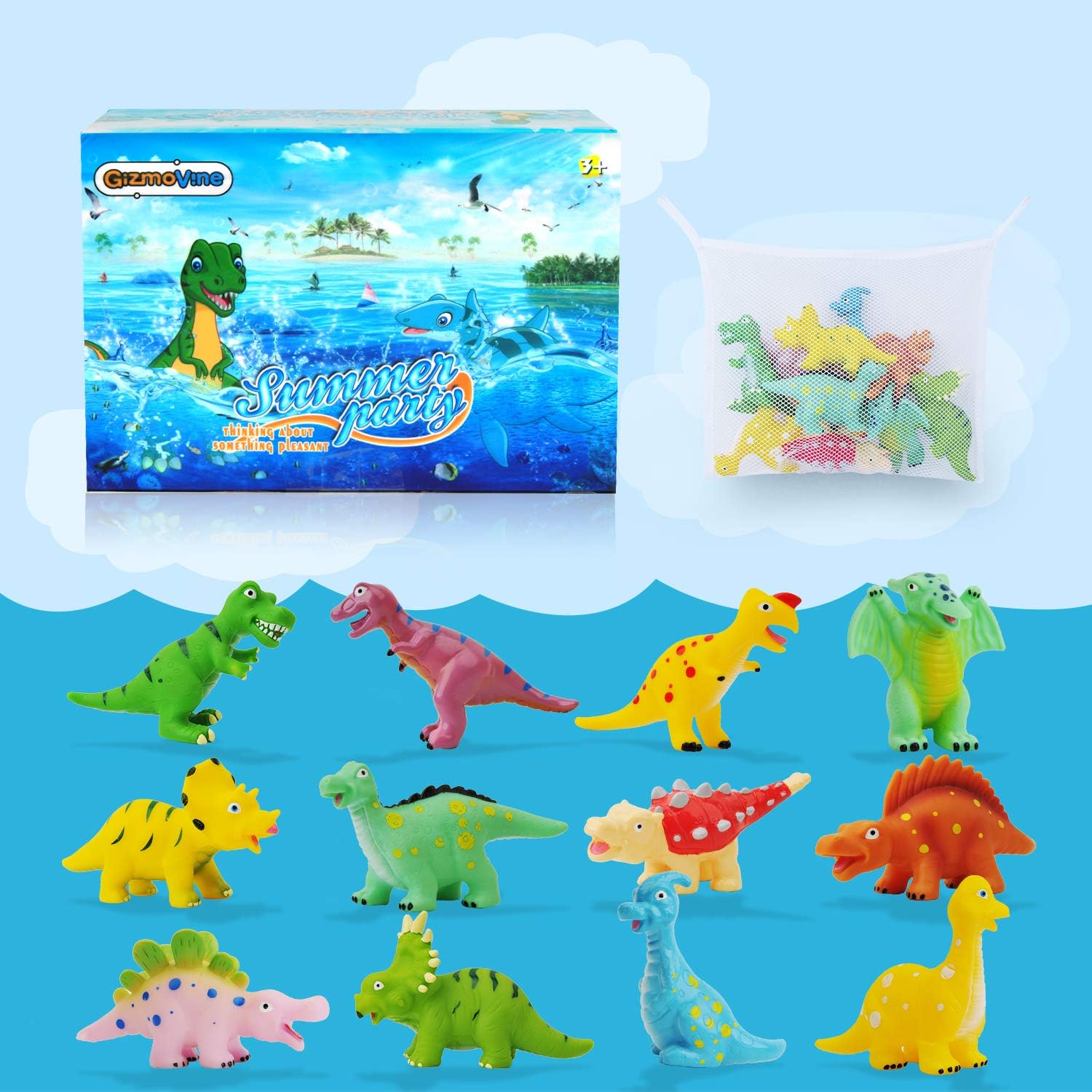 Gizmovine Baby Bath Toys for Toddlers, 12 Pack Bathtub Toys for Boys and Girls, Safe Dinosaur Figures Playset Water Squirts Toys for Bathtub with Bath Toy Organizer : Toys & Games