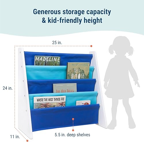Miniatura 87 de Wildkin Estantería de madera para niños, diseño de lona premium con 4 estantes de tela, organizador para el hogar o el aula, natural con aguamarina