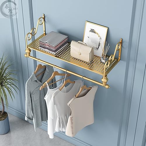 Miniatura 3 de Perchero de ropa con estante superior, moderno perchero montado en la pared, estante colgante de exhibición de ahorro de espacio, barra colgante