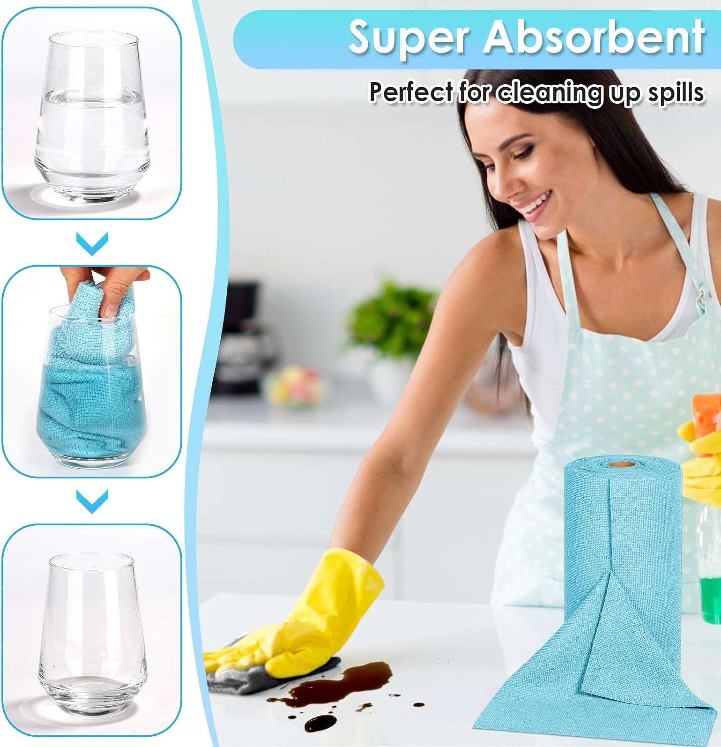 65 Pack Microfiber on a Roll Tear Away Towel, 10" x 10" Reusable Washable Microfiber Cloths Paper Towels Roll Absorbent Rag for Car Kitchen Cleaning