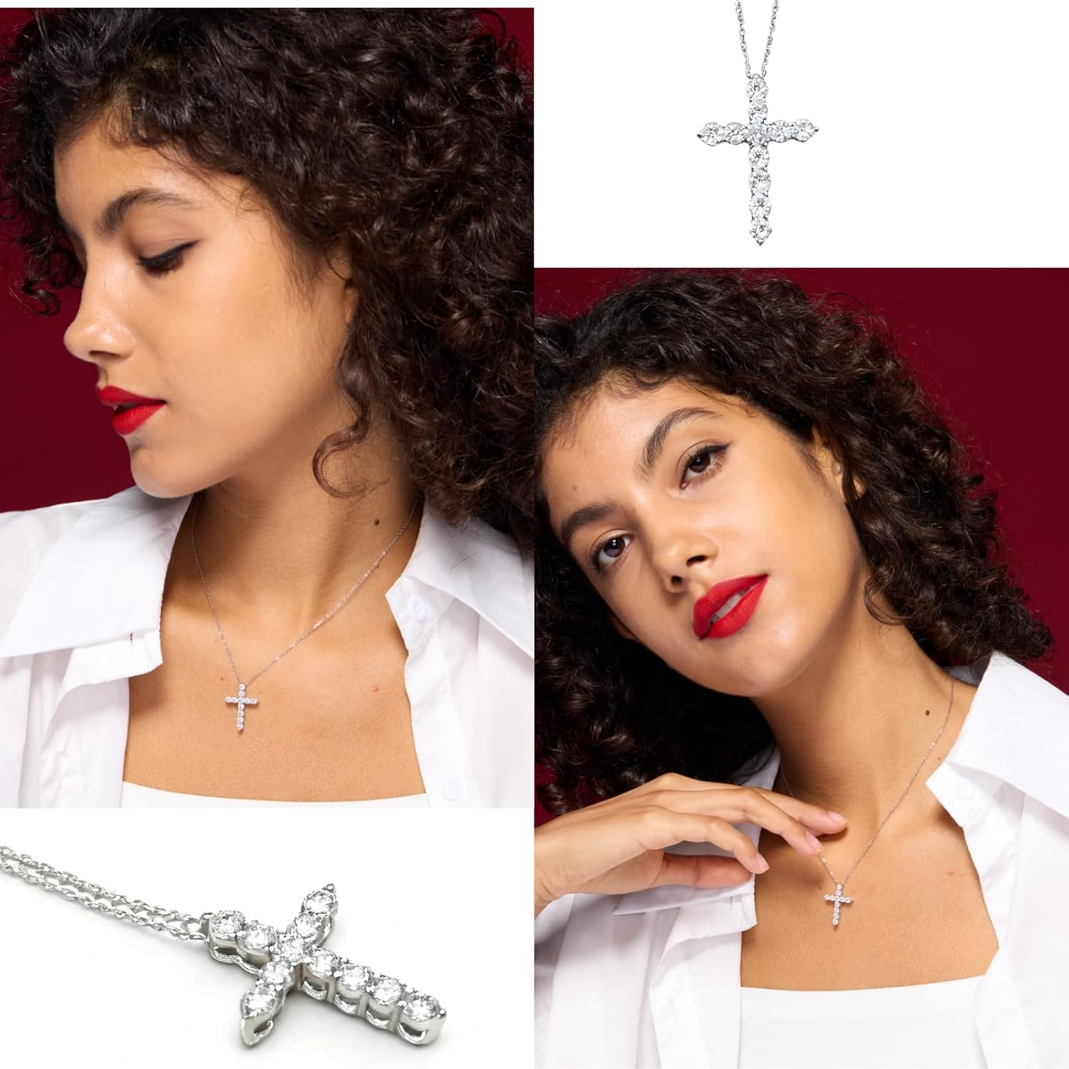 Moissanite Cross Pendant Necklace for Women, 925 Sterling Silver, Dainty Diamond Cross Jewelry Ideal Gifts ready in luxury package - Image 4