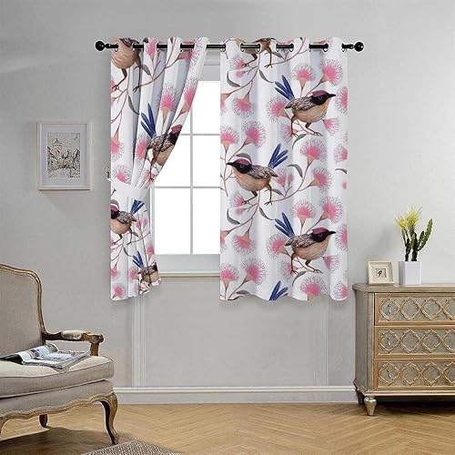 YANFENQI Cortinas para Habitacion Colorful Fresh Flowers and Birds Leaves Back Door Curtains Acoustic Fabric 110Inch Width by 96Inch Length,2 Panels