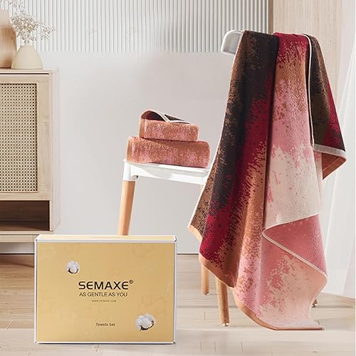 Miniatura 7 de SEMAXE - Juego de toallas de baño de lujo, 2 toallas de baño, 2 toallas de mano, 4 toallas de algodón con bucles para colgar, etiqueta inteligente,