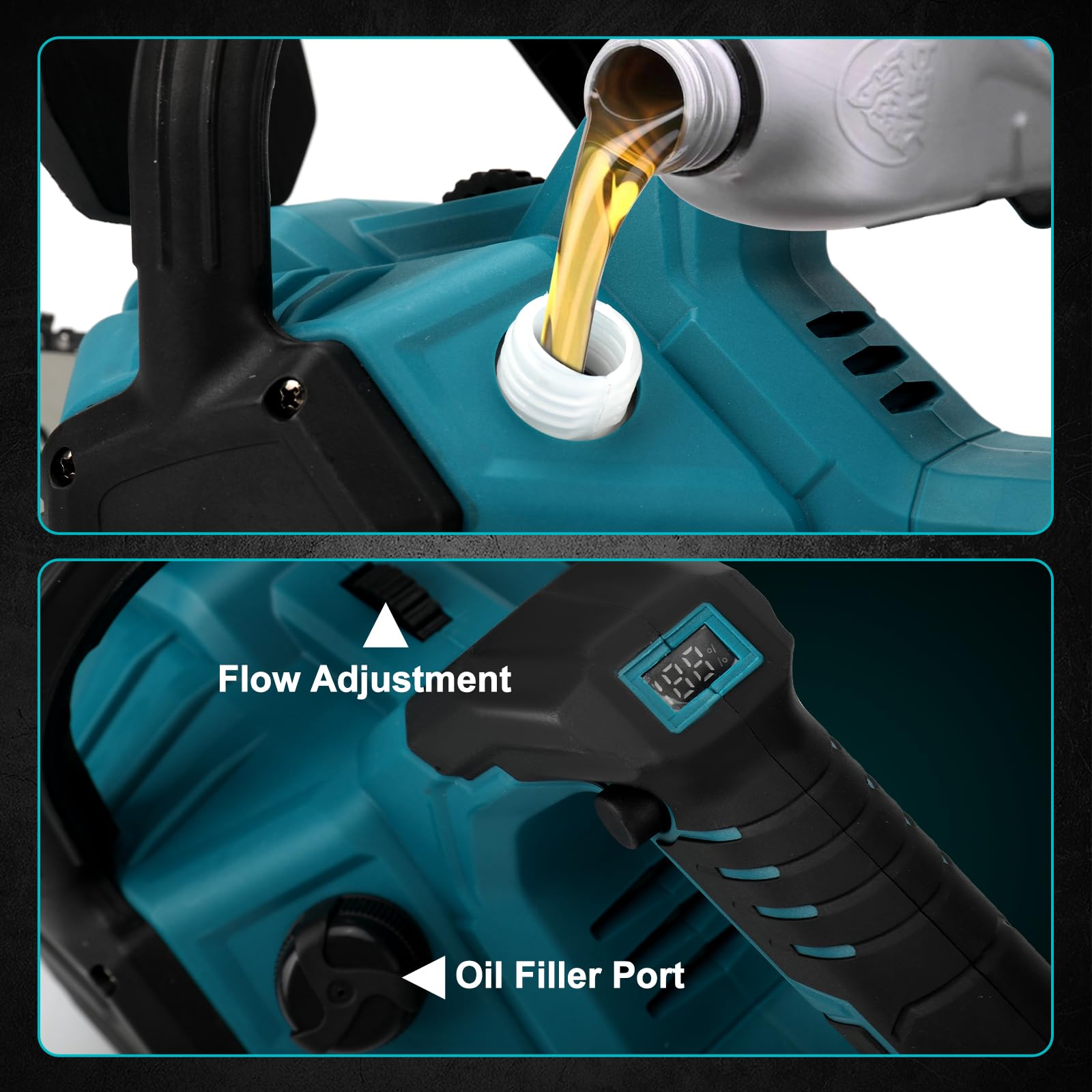 Tronçonneuse électrique sans fil de 30 cm compatible avec Makita 18 V (sans batterie), moteur sans brosse, tronçonneuse électrique, 3 chaînes, tension de chaîne sans outil et lubrificateur de voiture