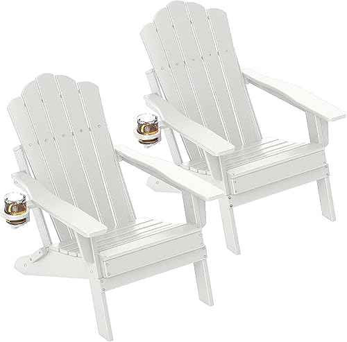 FOOWIN Adirondack - Juego de 2 sillas Adirondack plegables con soporte para tazas, silla para hoguera de polietileno de alta densidad para todo tipo