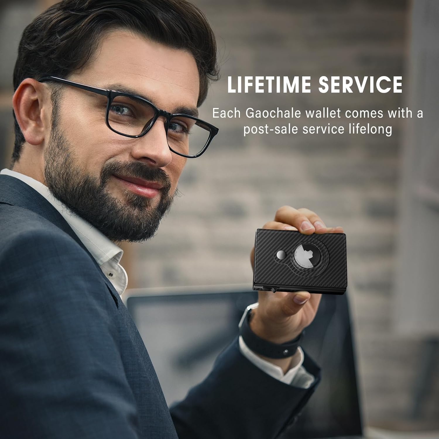 GAOCHALE AirTag Wallet Genuine Leather Air Tag Wallet RFID Technology Credit Card Holder with Minimalist Wallet for Men for Apple AirTag (No Airtag Included)(Carbon) - Image 2