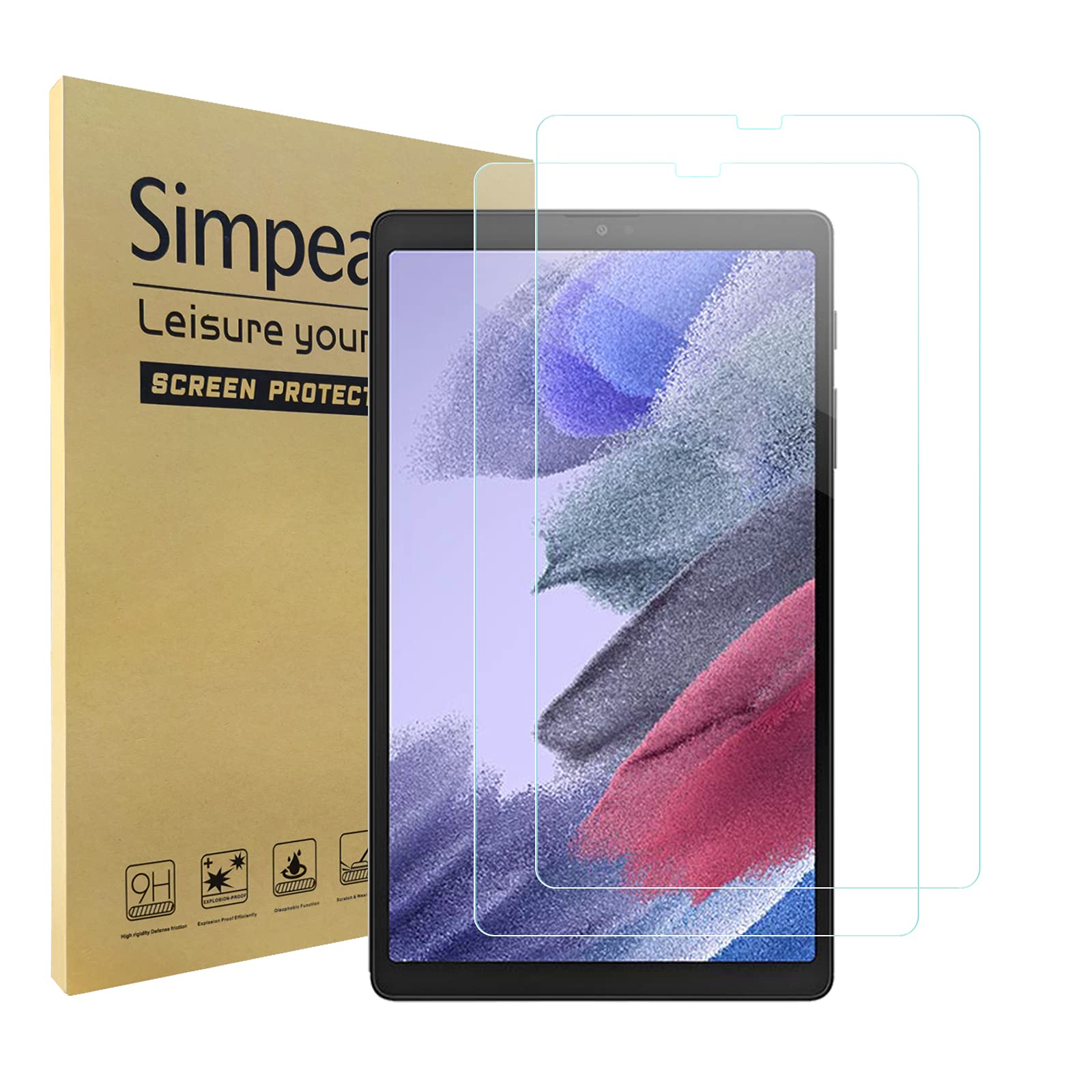 Simpeak2 Pack Screen Protector Compatible with Samsung Galaxy Tab A7 Lite (8.7''), Tempered Glass Screen Protectors Replacement for Samsung Galaxy Tab A7 Lite, Film clear [9H Hardness][Bubble Free]