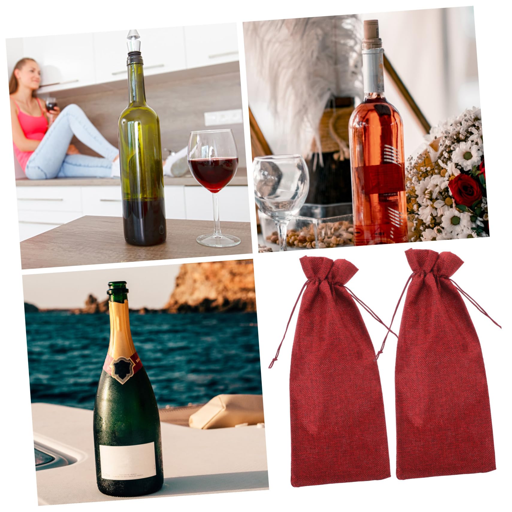 Mobestech 5 Ensembles À Bouteille De Vin en Toile De Jute Boire Canettes De Boissons Gazeuses Empileur Sachet Toile De Jute Noel Poche À Vin À Vin Réutilisable Lin Rouge 5 Pièces * 5
