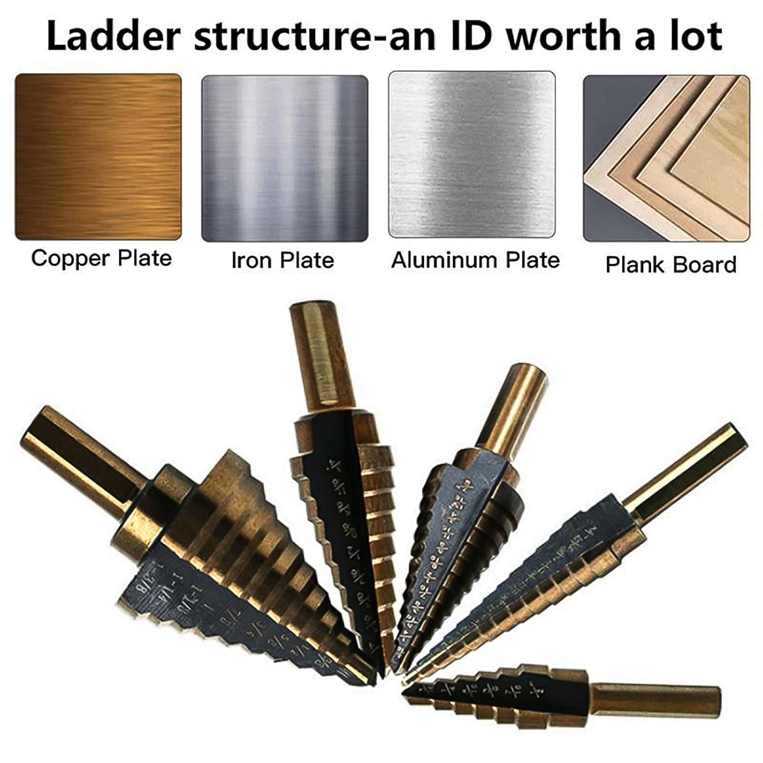 6PCS Titanium Step Drill Bit Set, HSS Tri-Flat Shank 50 Sizes with Center Punch for Metal, Wood, Plastic & Aluminum,with Aluminum Case