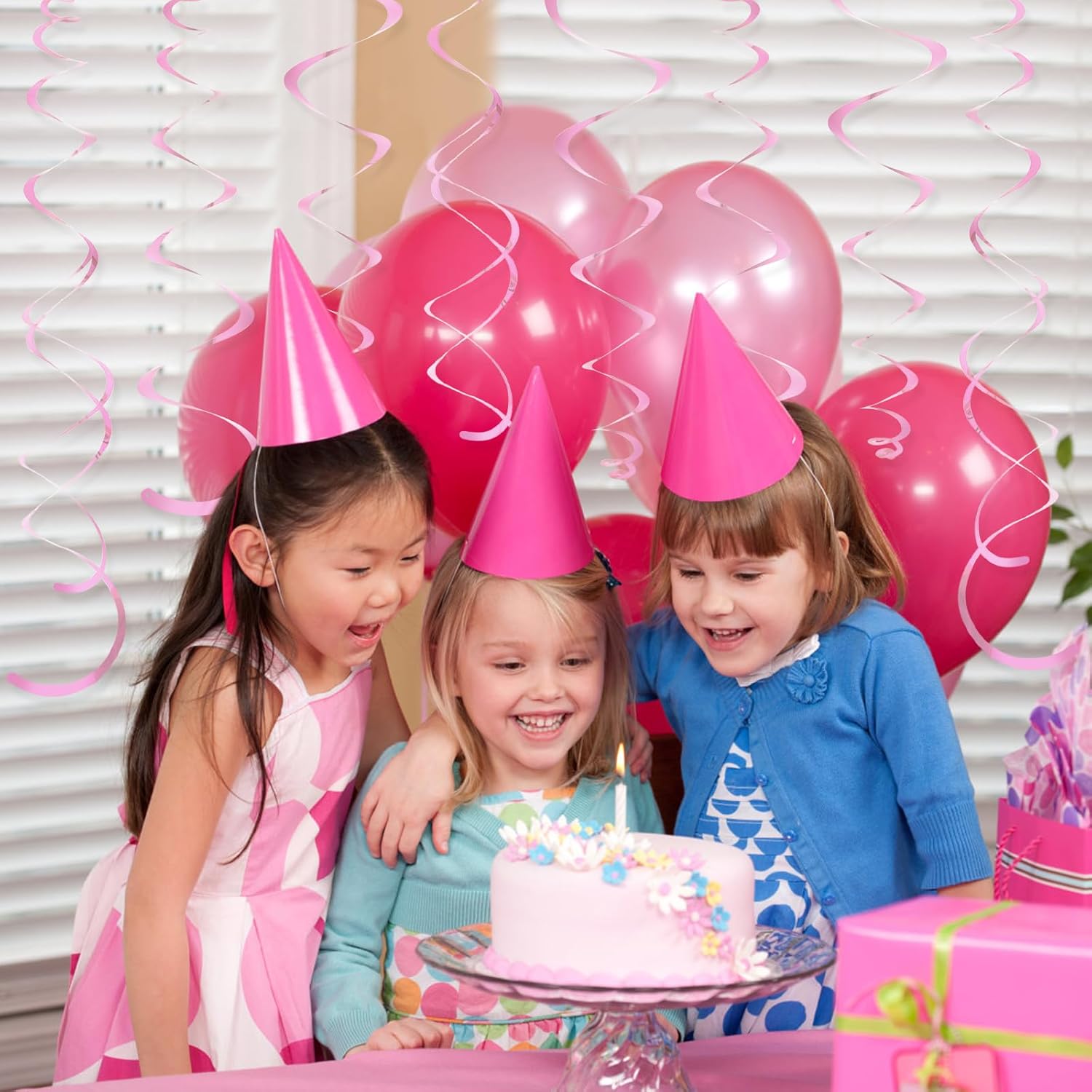 24 PCS Pink Hanging Swirl, Sparkle Ceiling Hanging Decorations, Plastic Streamer Party Decorations with Double-Swirls and Single-Swirls for Birthday Decorations, Easter, Graduation, Baby Shower Pink 24 Pack
