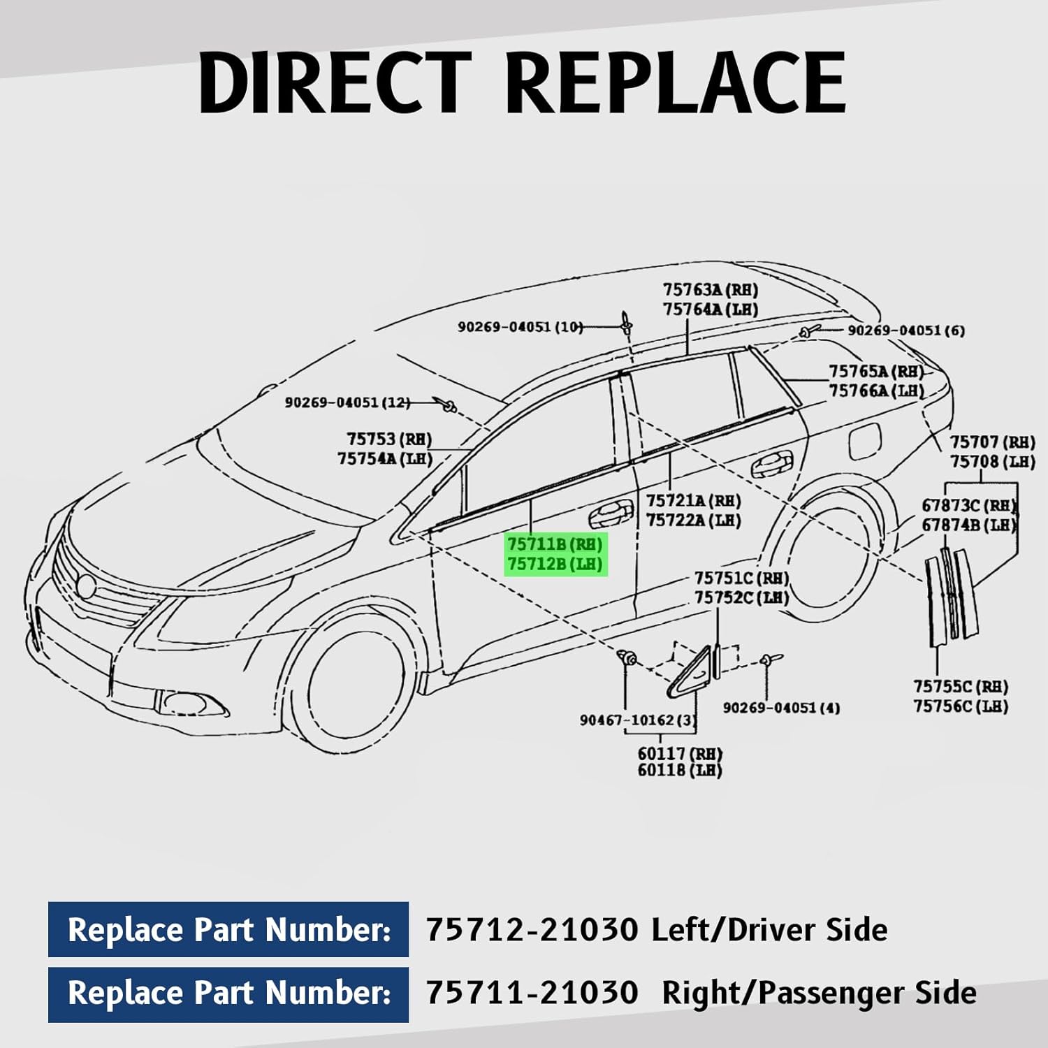 2Pcs Outer Door Weatherstrip Window Seal Belt Car Window Rubber Moulding Trim Compatible with Scion tC Base Coupe 2-Door 2.4L 2005 2006 2007 2008 2009 2010 Replace 75711-21030 75712-21030