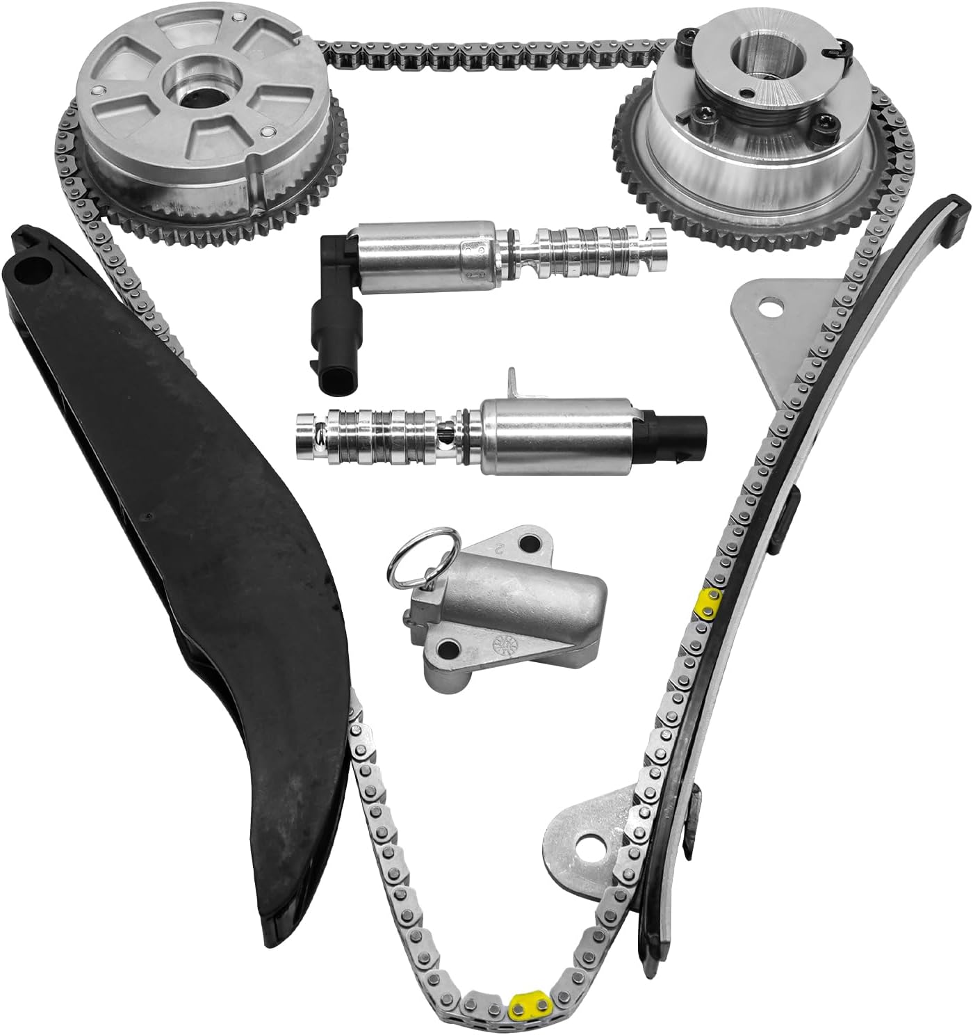 24350-2E700 Timing Chain Kit with VVT Camshaft Sprocket Solenoid Fit for Hyundai E-lantra Kona Veloster 2.0L 2017-2021, for Kia Forte 2.0 2017-2022 Replace 24321-2E010