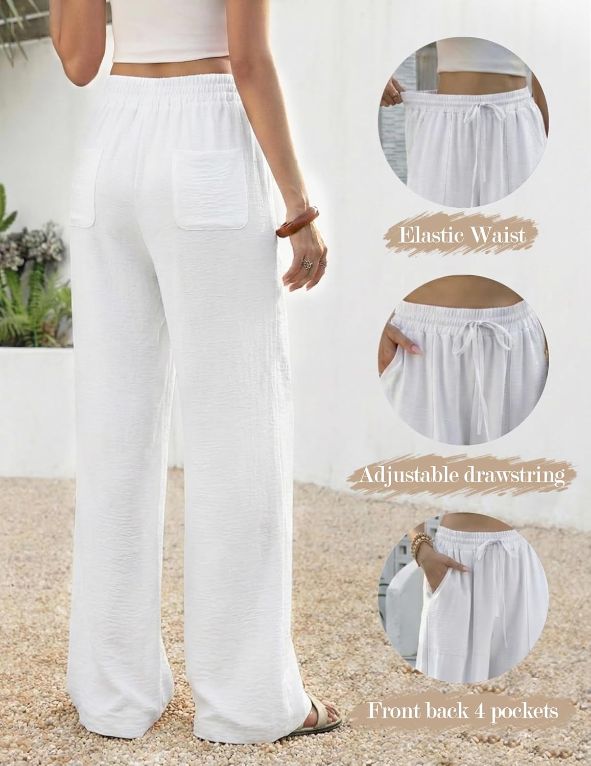 Womens Flowy Wide Leg Pants, 2026 High Waist Palazzo Beach Trousers with Pockets Summer Vacation Travel Clothes - Image 2