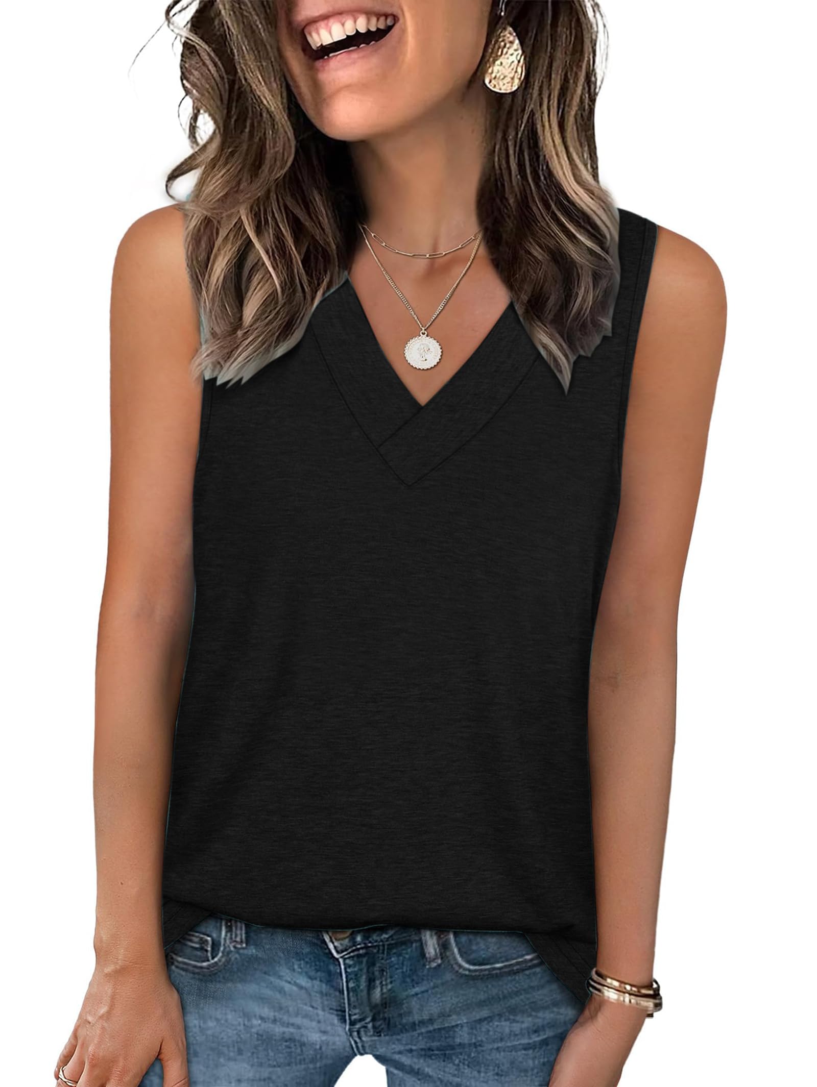 Famulily Damen V-Ausschnitt Tanktop Oberteile Sommer Basic Tops Sport Shirt Ärmellos