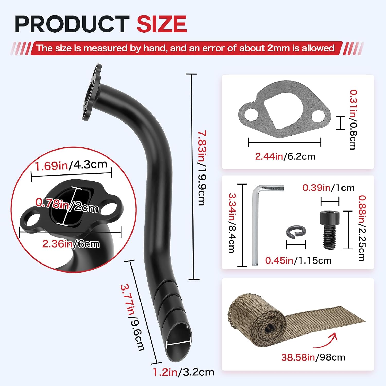 Exhaust Header Pipe Kit for Coleman CT200U BT200X KT196 Baja MB200 MB165 Predator 212cc 224cc 196cc for Honda GX160 5.5HP GX200 6.5HP Clone Engine(Black)