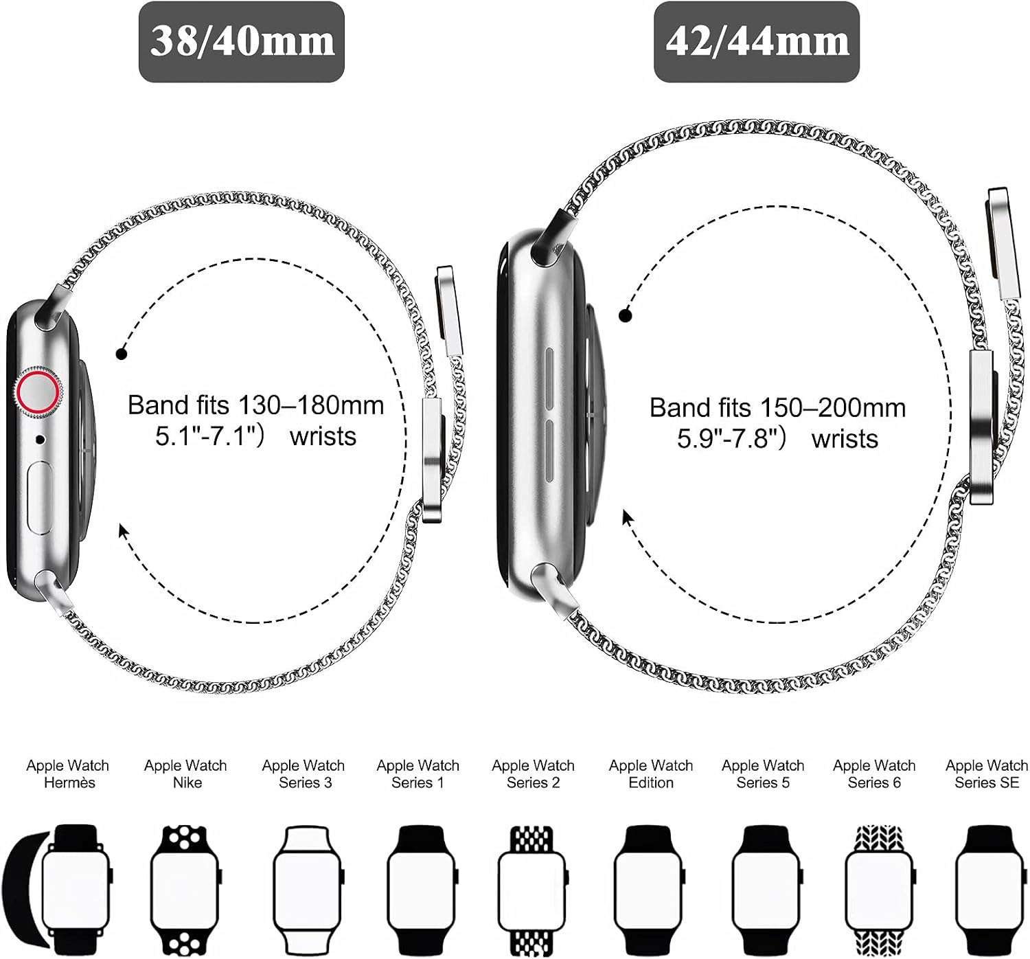 Metal Magnetic Bands Compatible for Apple Watch Band 44mm with Case, Stainless Steel Milanese Mesh Loop Replacement Strap Compatible with iWatch Series 11-1 SE Women Men,Silver image 5
