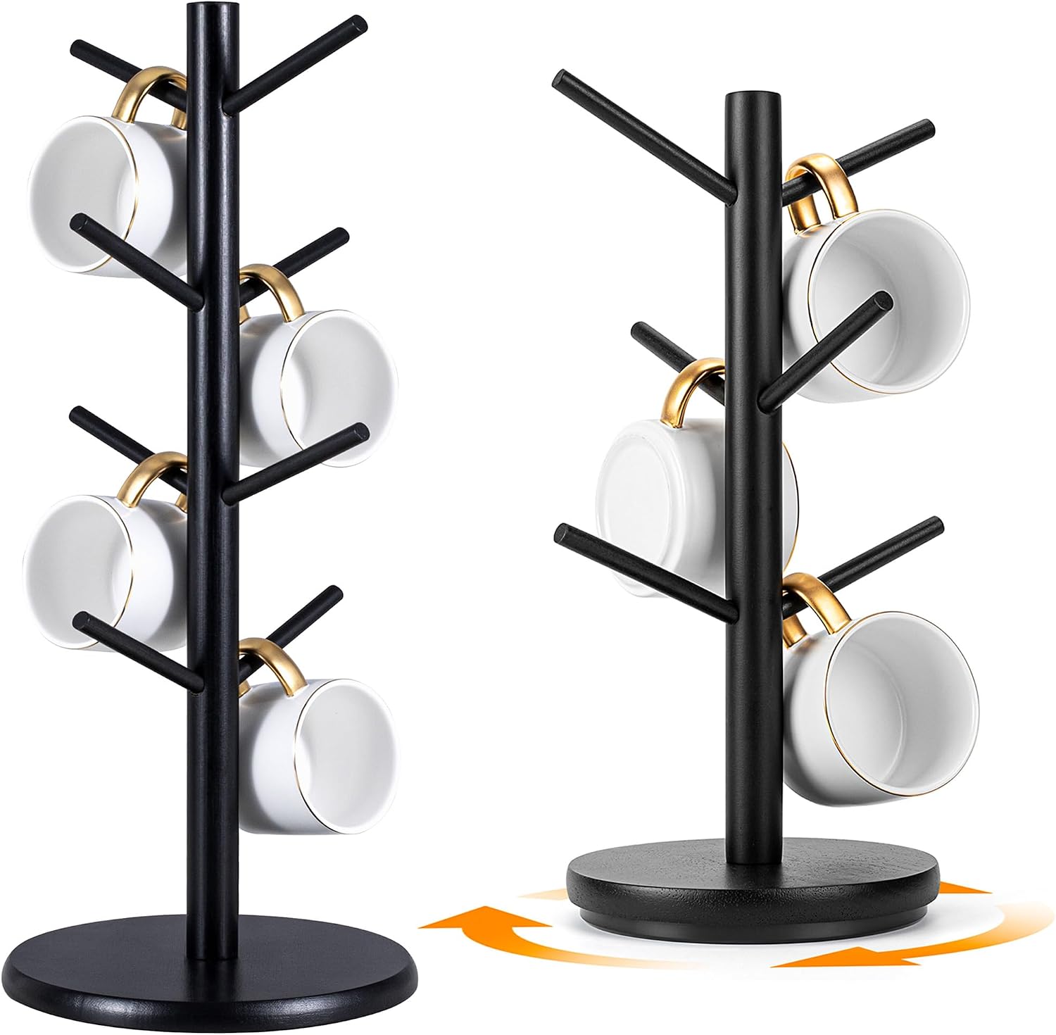 MyLifeUNIT Mug Holder Tree, 360° Rotated Coffee Cup Holder with 6 Hooks, 2 Pack Coffee Mug Holder for Counter (Black) Bundle