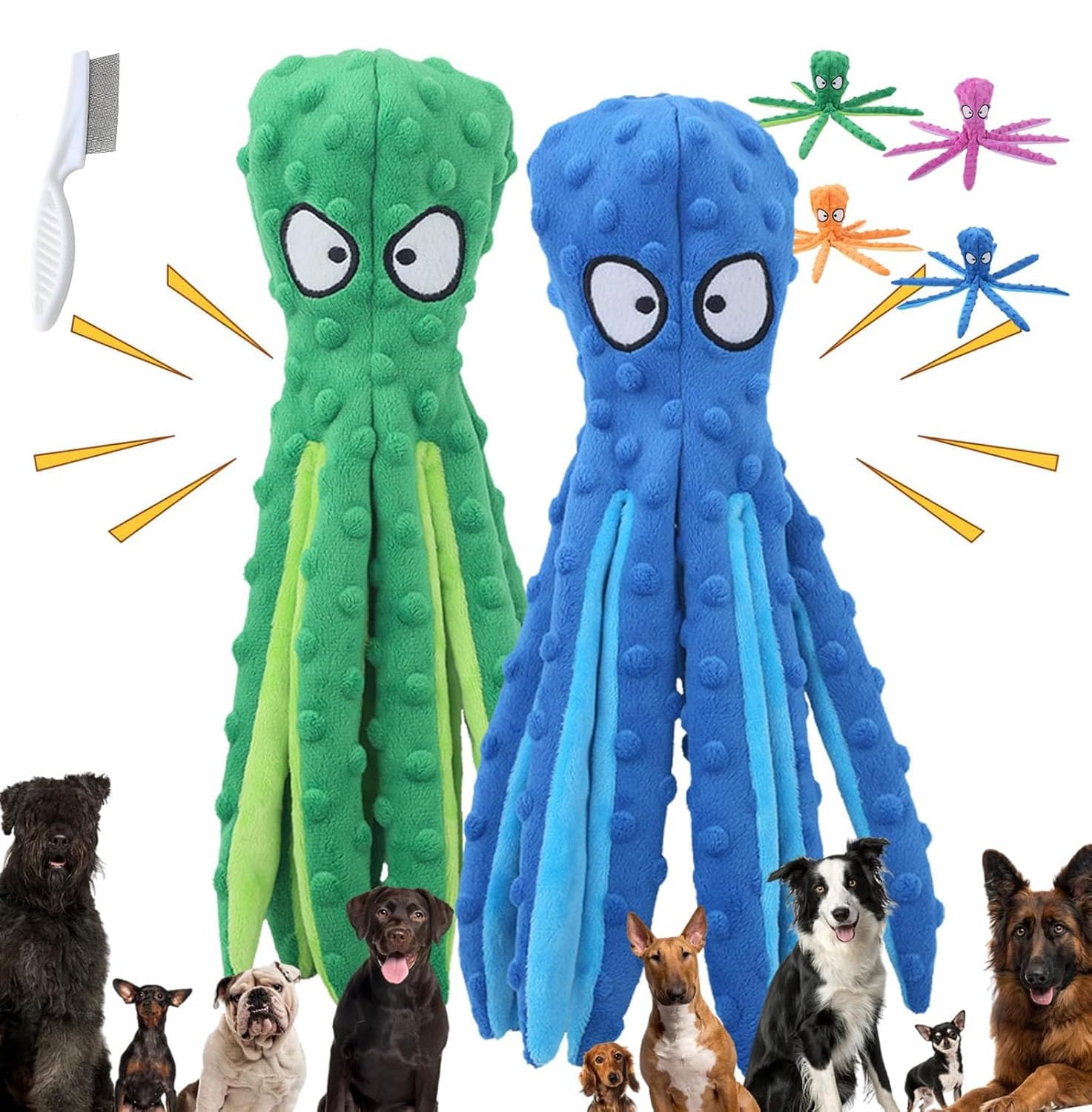 Whiskerspot Octopus, Whiskerspot - Octopus Dog Toy, Whiskerspot Eco-Friend Octopus Plush, Octopus Squeaky Plush Dog Toys, for Aggressive Chewers Small Breed (B)