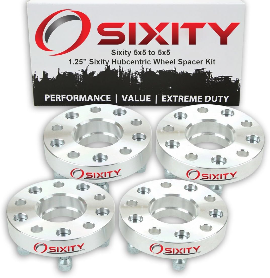 Sixity Auto 4 pc 1.25" 5x5 Wheel Spacers - Pickup Truck SUV 1/2-20tpi 1.25in Hubcentric