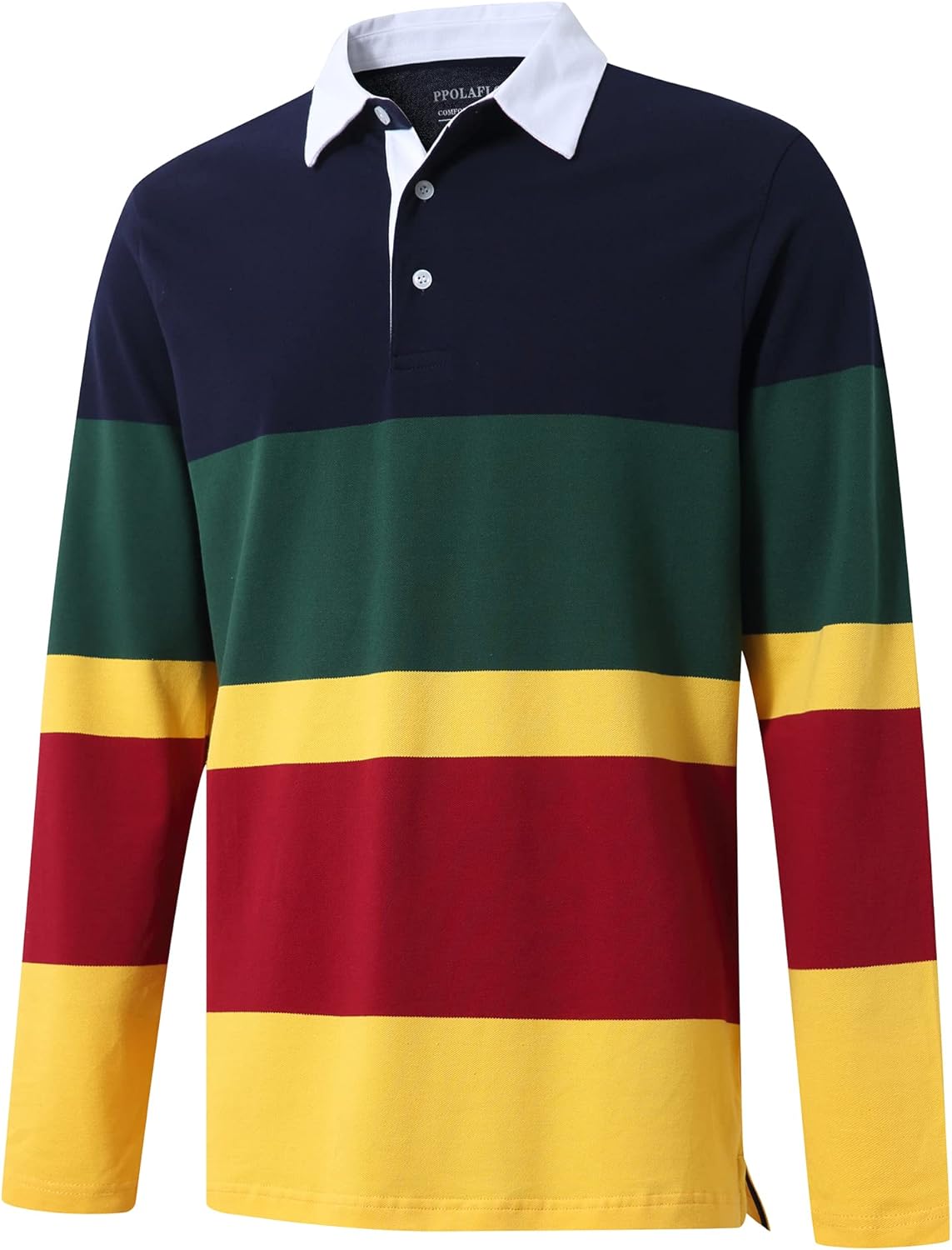 Men's Polo Shirts Long Sleeve Striped Dry Fit Casual Collared Pique Golf Polo Shirts for Mens