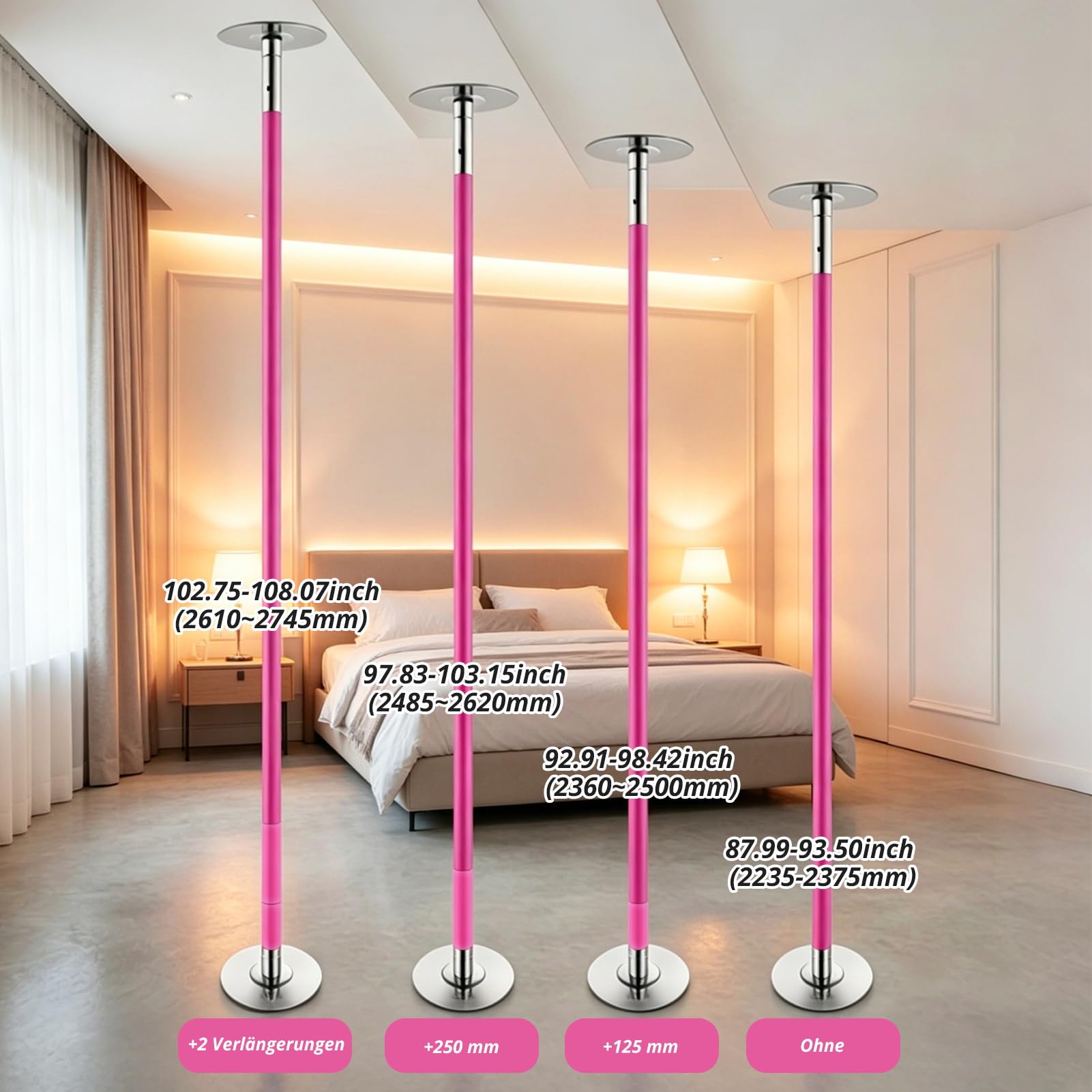 Roluck Pole Dance Stange für Zuhause, Silikon Pole Poledance Stange Indoor ohne Bohren, Spinning & Static Modus, Höhenverstellbar 223,5–274,5 cm, Belastbar bis 200 kg, Pole Stange