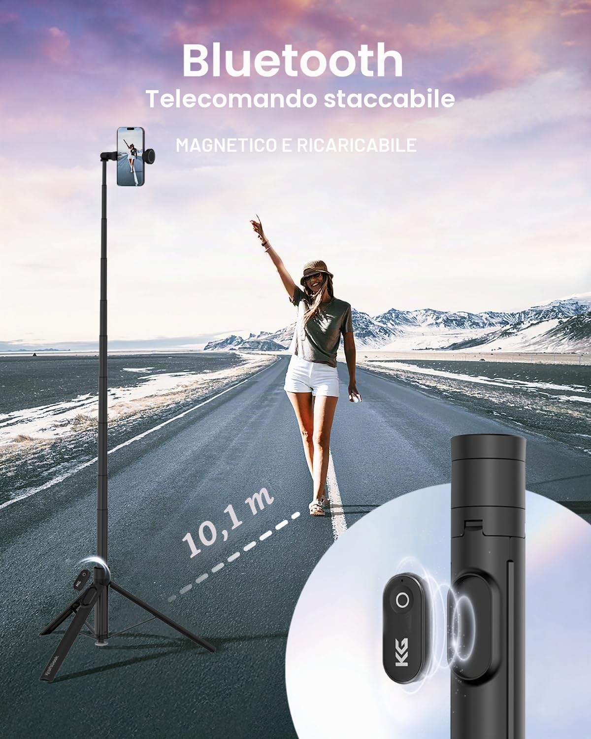 KraftGeek Bastone per selfie con apertura automatica per iPhone, 66" JustTap, treppiede per telefono, nero