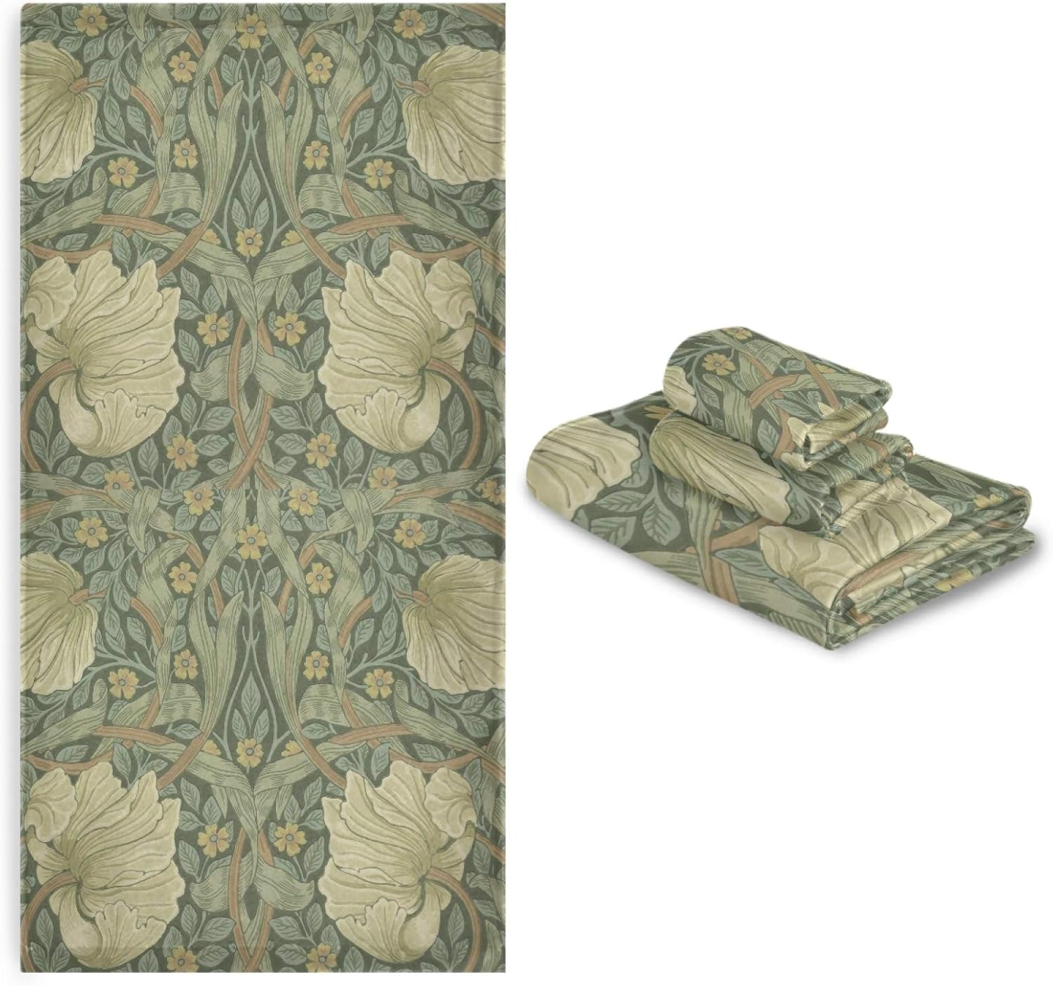 ALAZA Towel Bathroom Sets, William Morris1 Towels 3-Piece 1 Bath Towel 1 Washcloth 1 Hand Towel, Bath Towel Set of 3 Soft Multifuntion for Home Kitchen Hotel Gym Swim Spa
