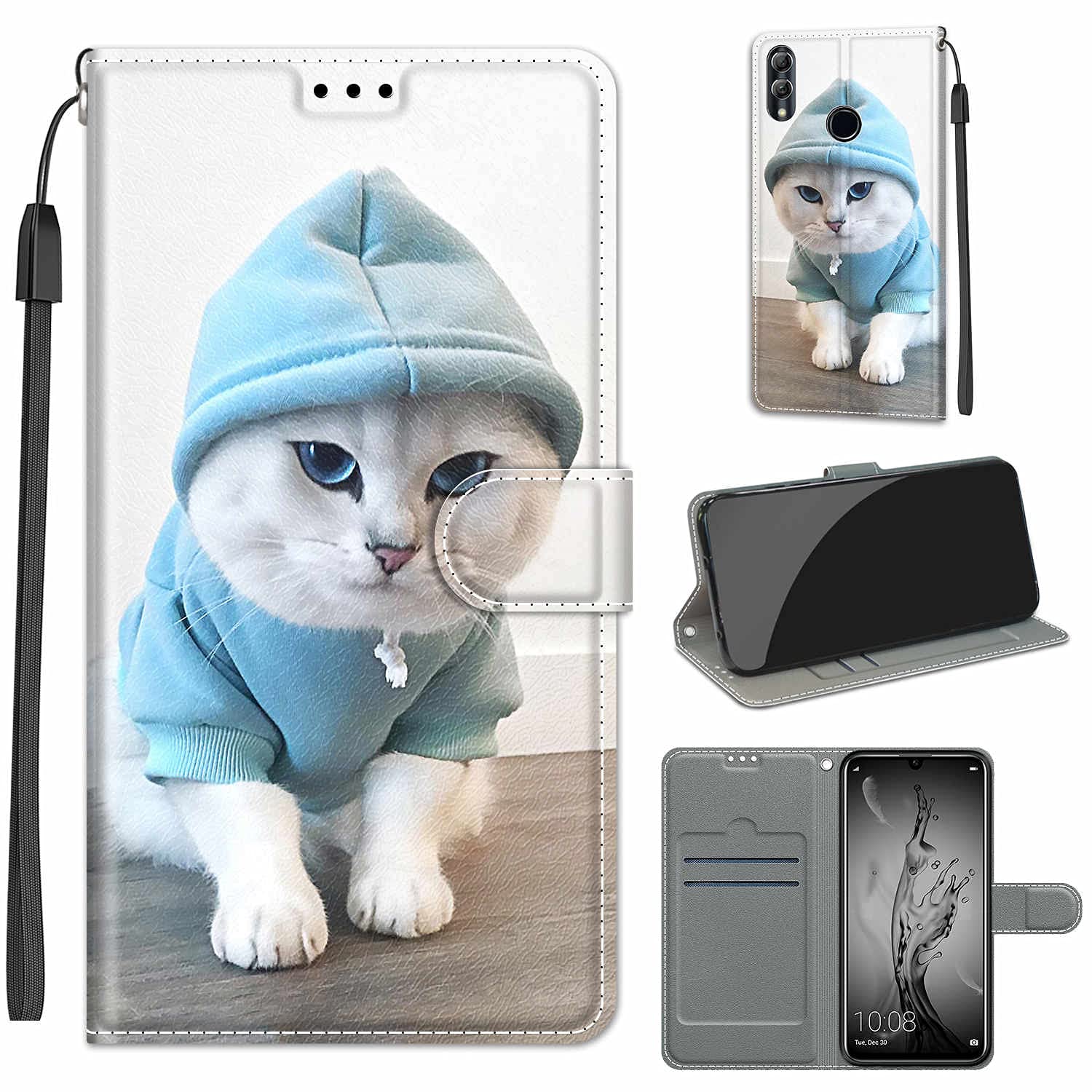 Custodia Portafoglio Con Gatto Dorato In Rilievo Per Huawei P Smart 2019 / Honor 10 Lite - 5